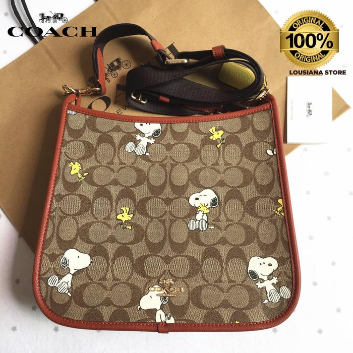 Coach X Peanuts Dempsey File Bag In Signature Canvas With Snoopy Woods