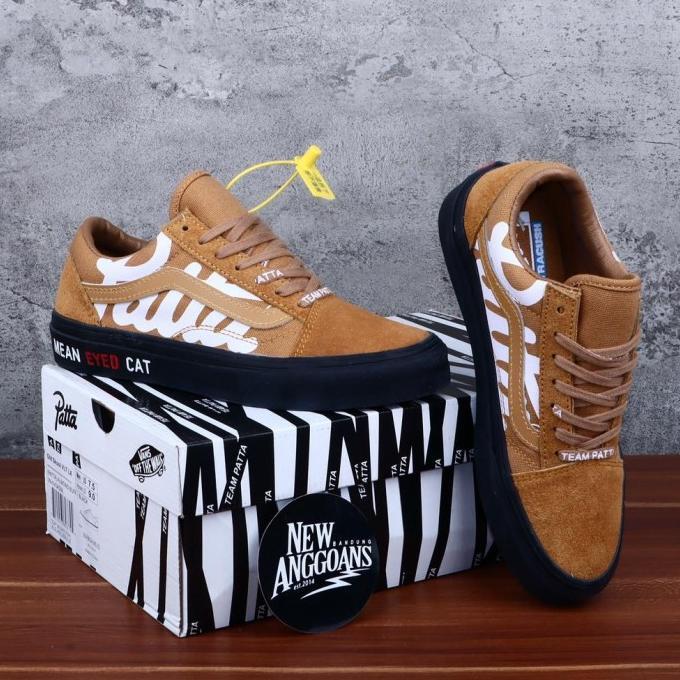 Sepatu Vans Old Skool X Patta Mean Eyed Cat Brown Black Coklat Hitam