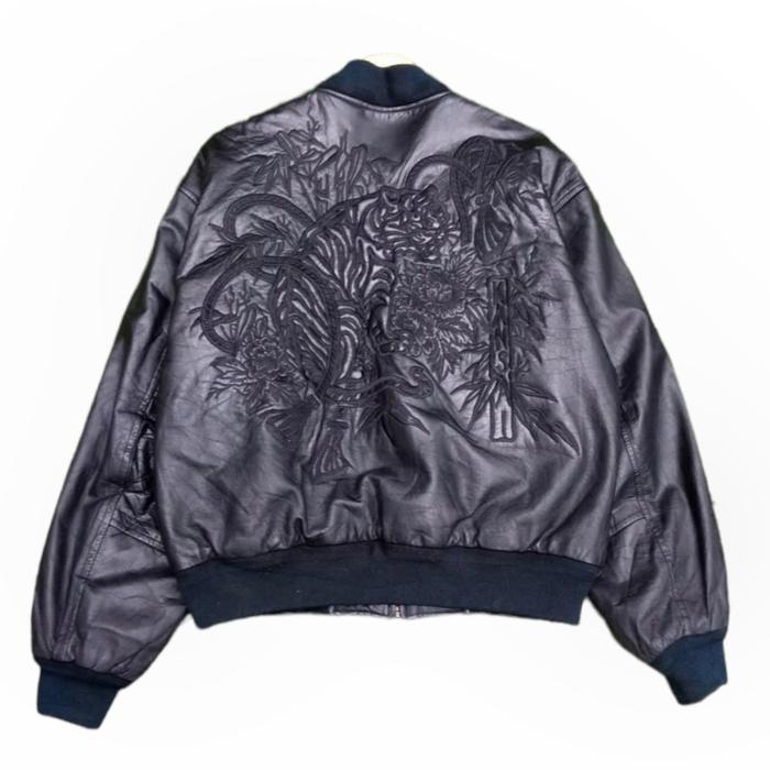 Jaket Vtg Kansai Man Yutaka Nishimura Tiger Bamboo Embroidered Leather