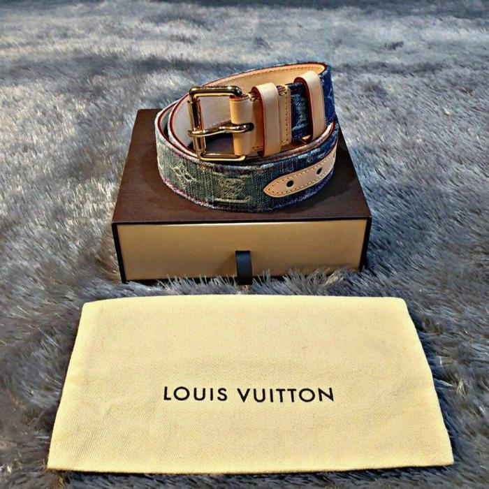 Size 80 Louis Vuitton Denim Logo belt BNIB 100% Authentic Original