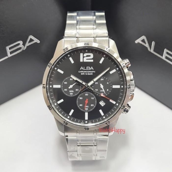 ALBA AT3E81 AT3E81X1 MEN BLACK DIAL CHRONO STAINLESS ORIGINAL WARRANTY