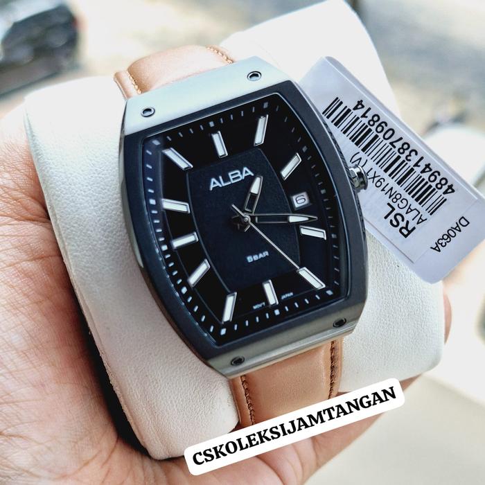 JAM TANGAN PRIA ALBA AG8N19X1 AG8N19 BLACK BROWN LEATHER ORIGINAL