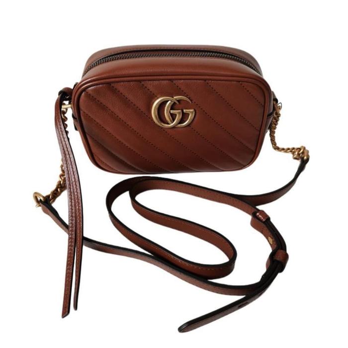 Tas Gucci Mini Marmont Leather Brown Original