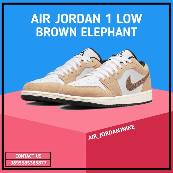 Sepatu Sneakers Pria Wanita Air Jordan 1 Low Brown Elephant Authentic