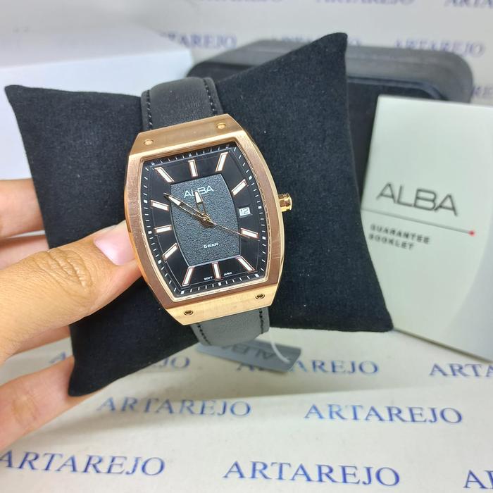 JAM TANGAN PRIA ALBA AG8M84X1 KULIT HITAM ROSEGOLD ORIGINAL AG8M84