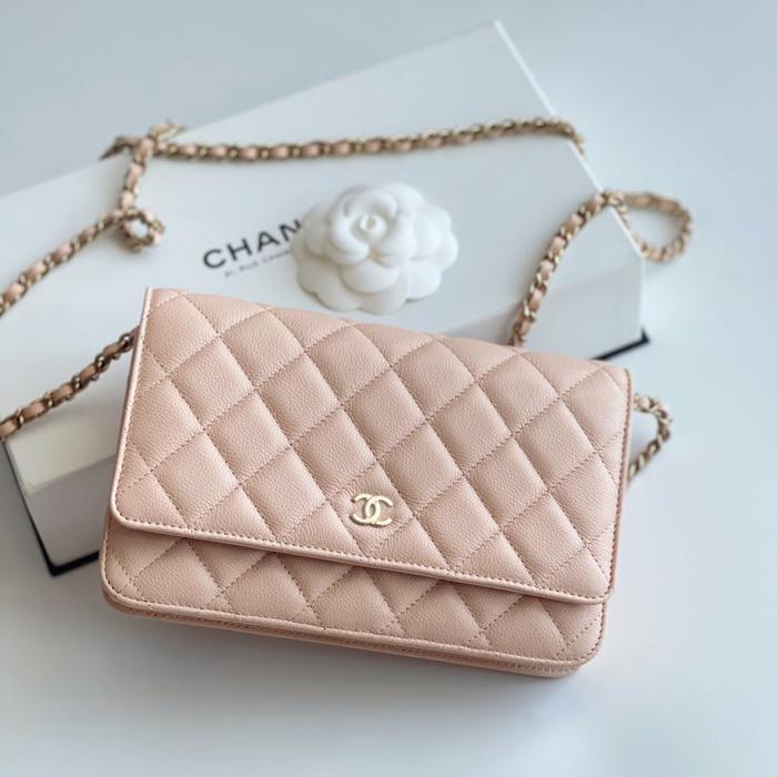 Original - Chanel Classic WOC Wallet on Chain Rose Clair Beige Caviar