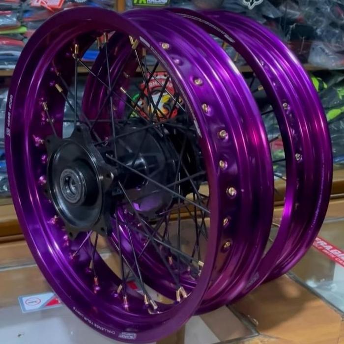 VELG SET WHELSET CRF 150 L SUPERMOTO RING VELG SCARLET UNGU 17-300-350