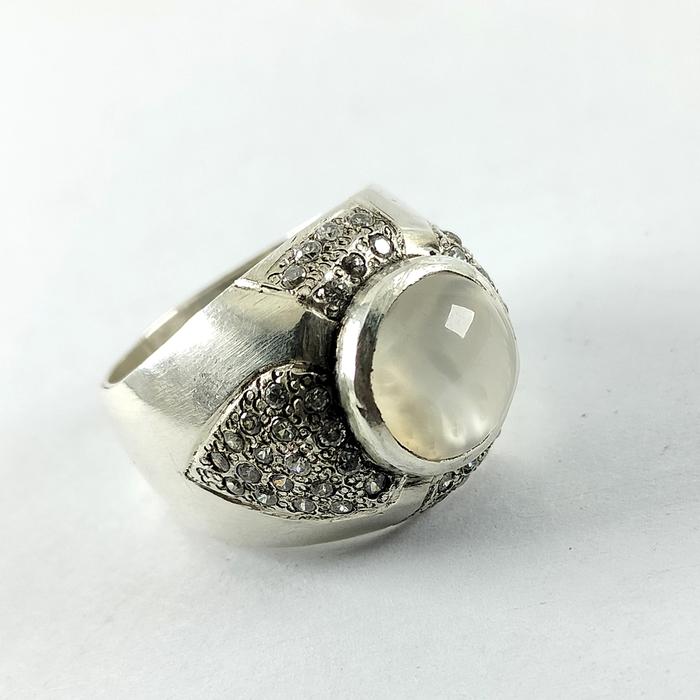 Cincin Batu Permata Natural White Cat Eyes Ring Perak