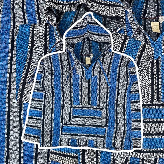 Mexican Baja Hoodie Blue Stripe Size Large