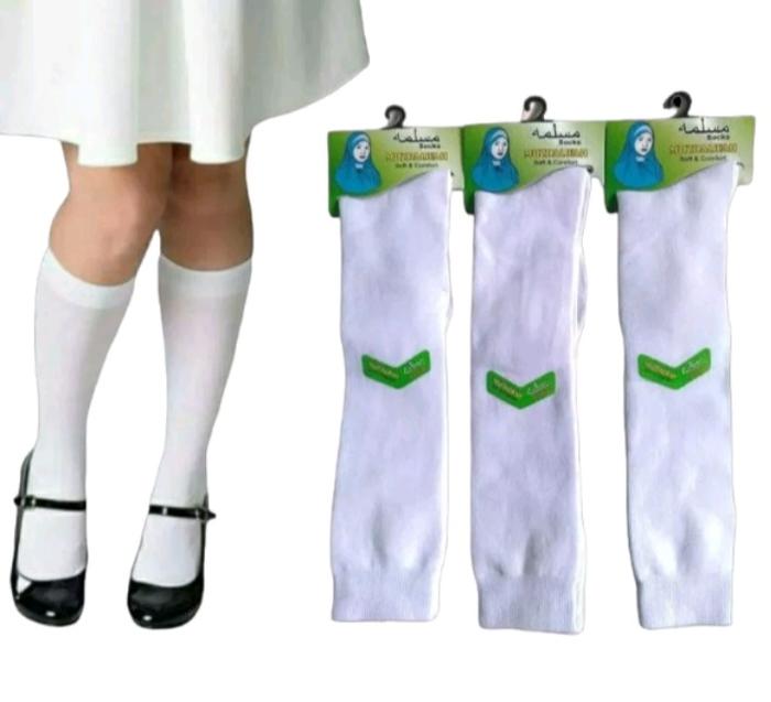 MUZDALIFAH Kaos Kaki Anak Sekolah SMP SMA Putih Panjang Selutut Bahan Nilon & Spandek Ukuran 38-40 F