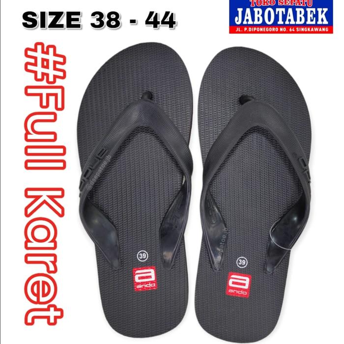 COD Sandal jepit karet pria ANDO size 38-44 jumbo Hitam Cokelat Polos