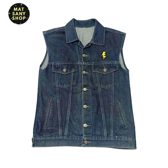 Rompi Vest Outerwear Denim Jeans Custom Vintage Biru Punk Metal