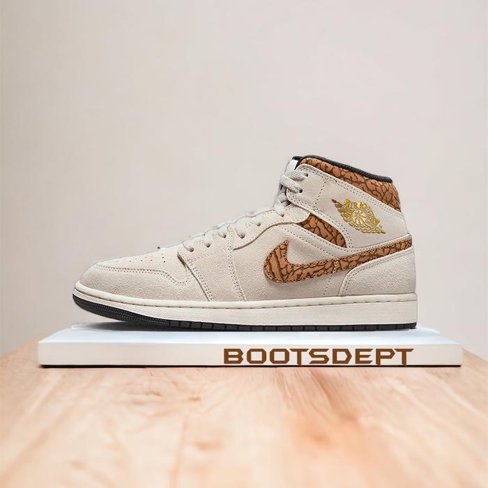 Air Jordan 1 Mid SE Brown Elephant Print (100% Authentic)
