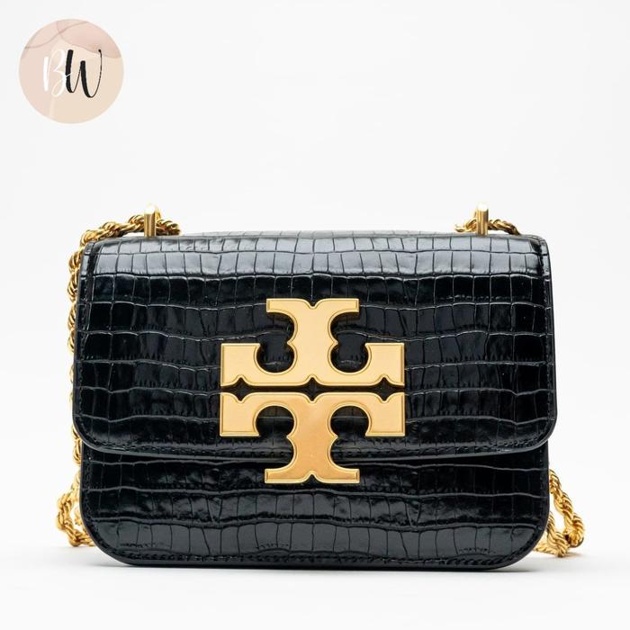 (LG) Tory Burch Eleanor Croco Embossed Small Crossbody Bag Black
