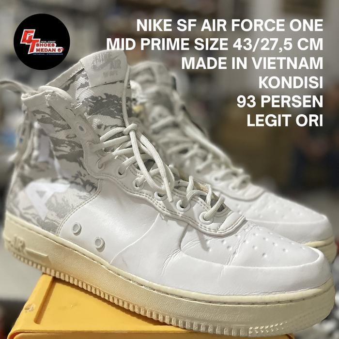 NIKE AIR FORCE ONE MID SF PRM SIZE 43 INSOLE 27,5 CM MADE IN VIETNAM