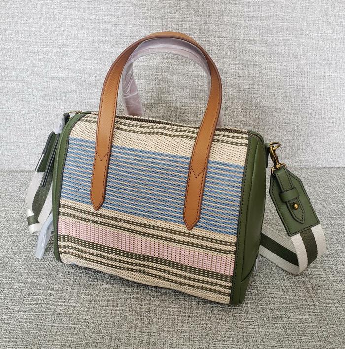 Tas Wanita Branded Ori Fossil Sydney Satchel Ecru Multi Stripe