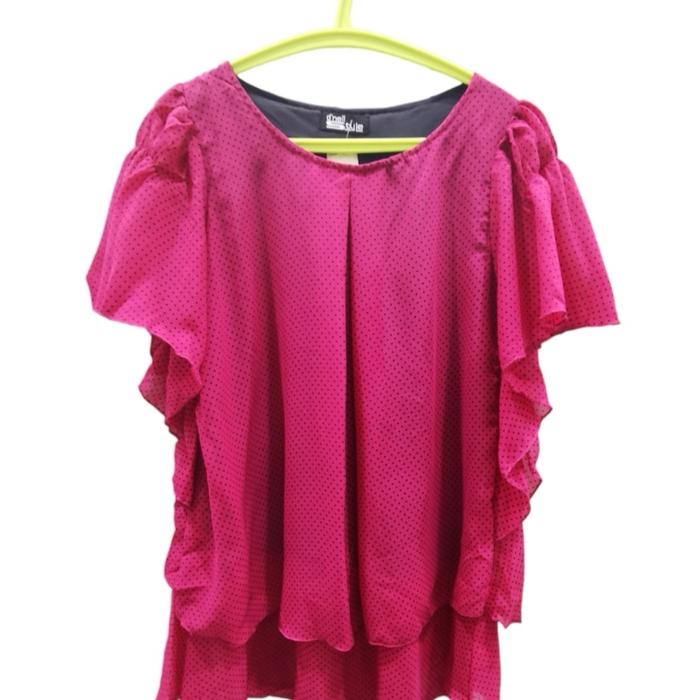 BLOUSE SLEEVE RUFFLE /BLOUSE WANITA /BLOUSE SIFON / BLOUSE PINK