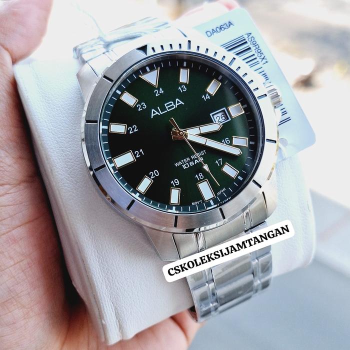 JAM TANGAN PRIA ALBA AS9R95X1 AS9R95 SILVER GREEN ORIGINAL BERGARANSI