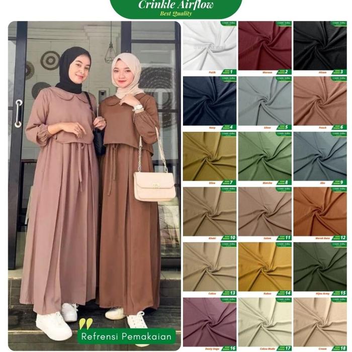 CAF - Kain Cey Crinkle Airflow Warna Terbaru Bahan Gamis, Setelan,