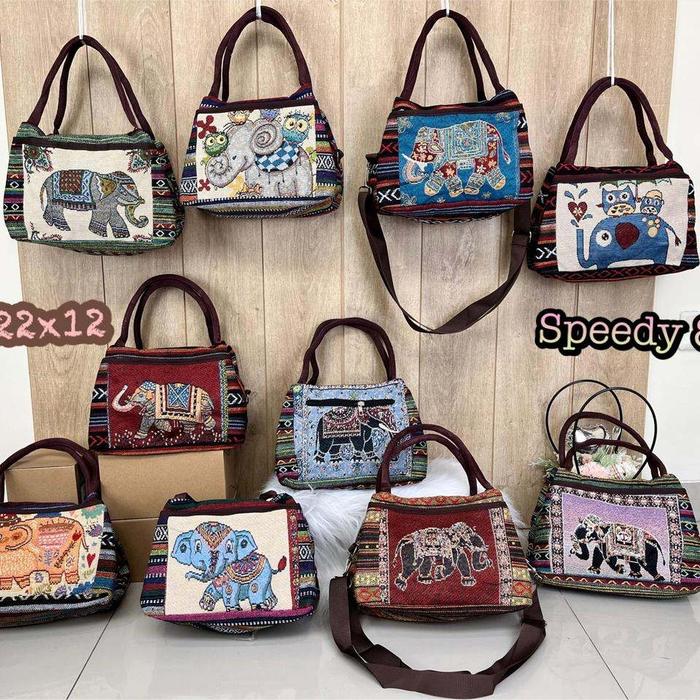 TAS THAILAND SPEEDY - HAND BAG SLEMPANG 2IN1 IMPORT GAMBAR GAJAH OWL