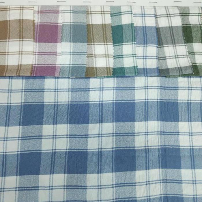 Kain Katun Airflow Stretch Crinkle Kotak Gingham Gamis Kemeja