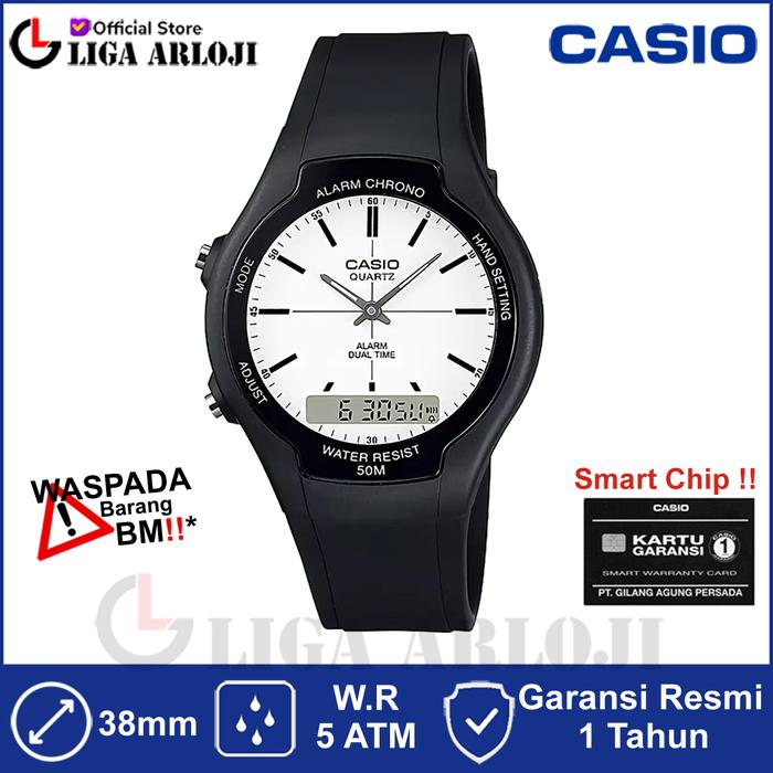 CASIO AW-90H-7EVDF Jam Tangan Unisex Karet Double Time AW90H AW-90H-7E AW 90H 7EVDF