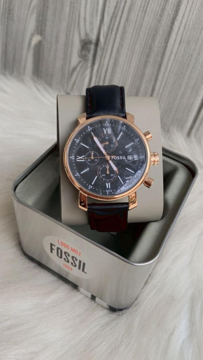 JAM TANGAN BRANDED Men BQ1008 Rhett Chronograph Leather Strap Black
