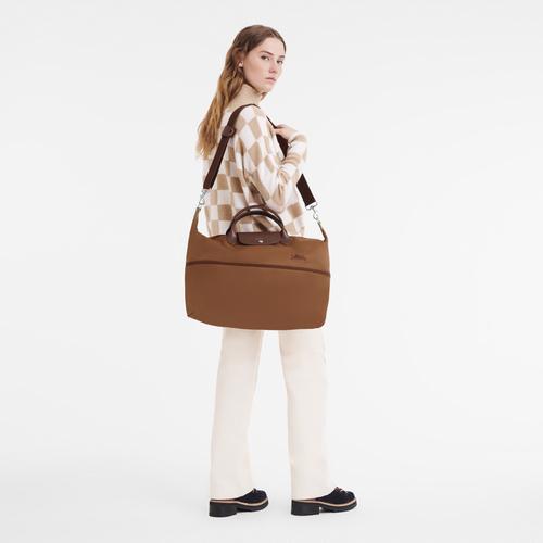 Longchamp lepliage green travel bag expandable cognag