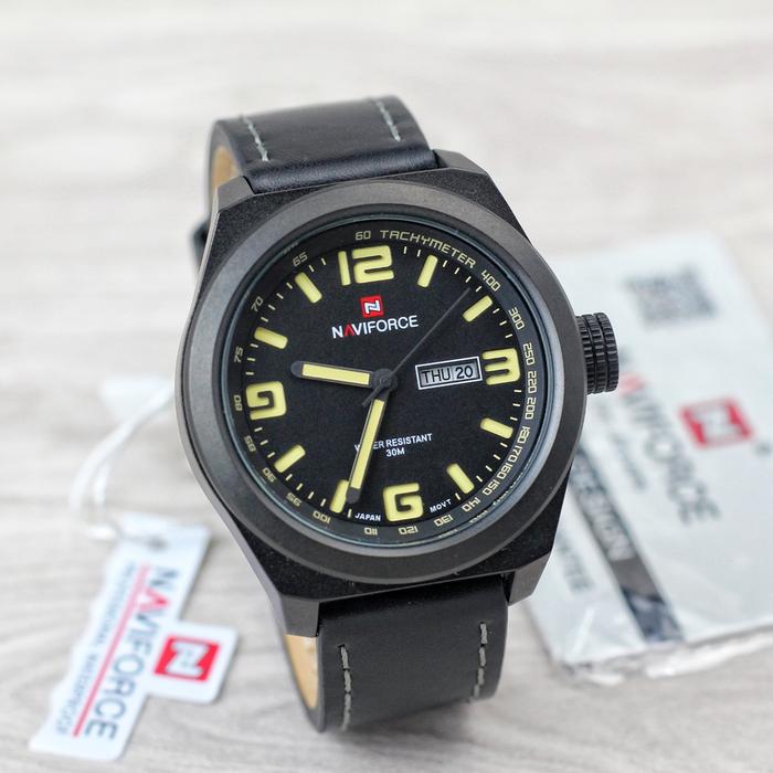 Jam tangan Pria Naviforce 9059M tali kulit analog tanggal hari aktif o