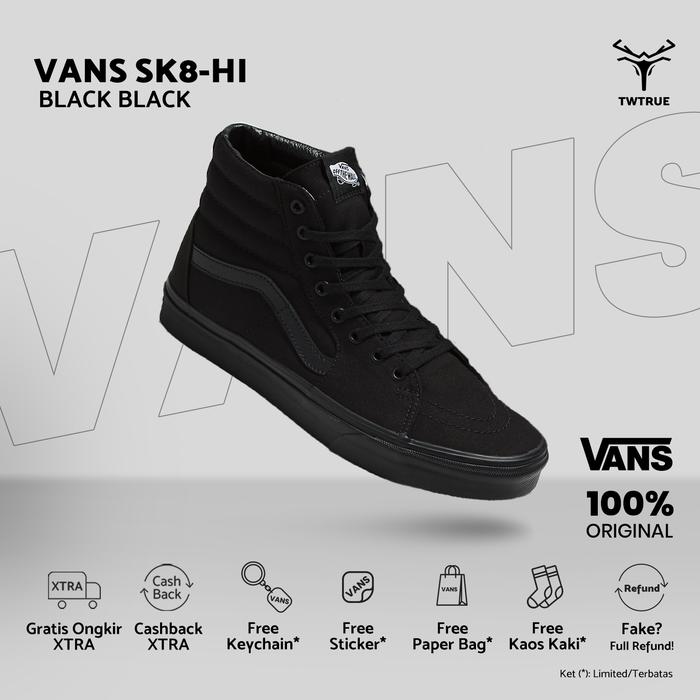 Vans Original | Vans Sk8 Hi Black Black (Suede) | Sepatu Vans Ori