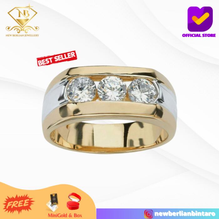 CBC08 - cincin cowok pria berlian eropa natural emas asli 17K 750