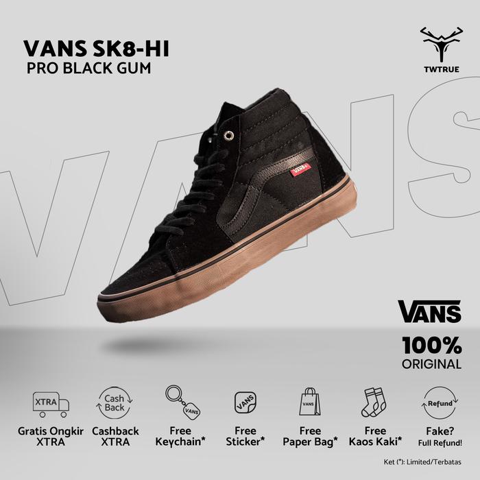 Vans Original | Vans Sk8 Hi Pro Black Gum | Sepatu Vans Ori | Vans Ori