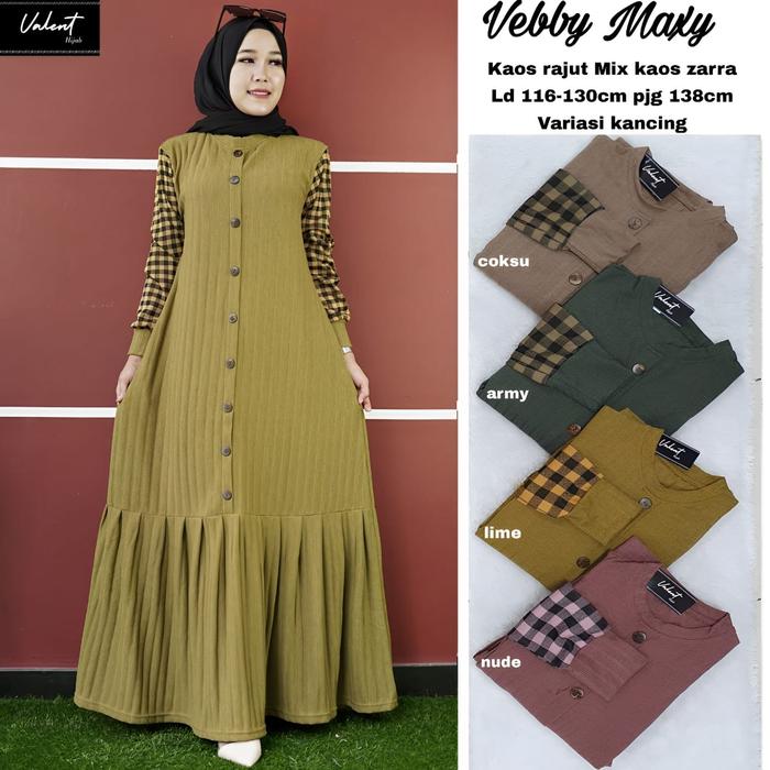 gamis wanita tetbaru vebby maxi mat rajut mix kaos zara adem melar