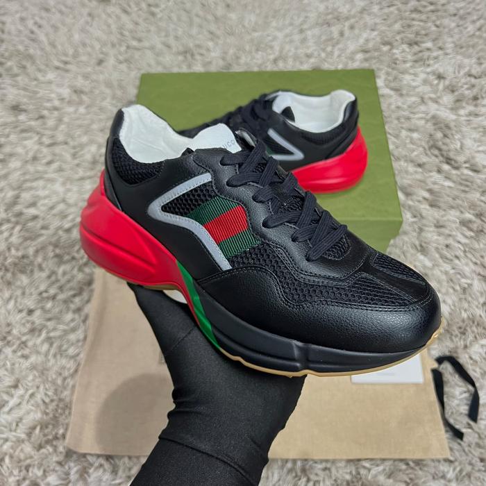SIZE 41 GUCCI RHYTON LOGO BLACK SNEAKERS *New Season 100% Authentic