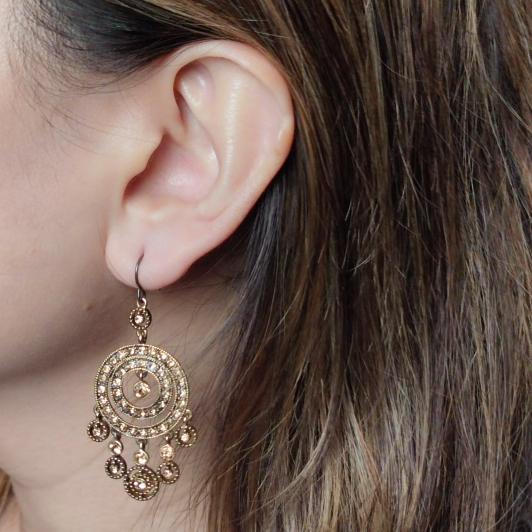 Monet Champagne Brown Rhinestone Chandelier Earrings Anting A545
