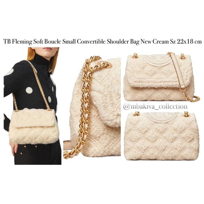 TB Fleming Soft Boucle Small Convertible Shoulder Bag New Cream