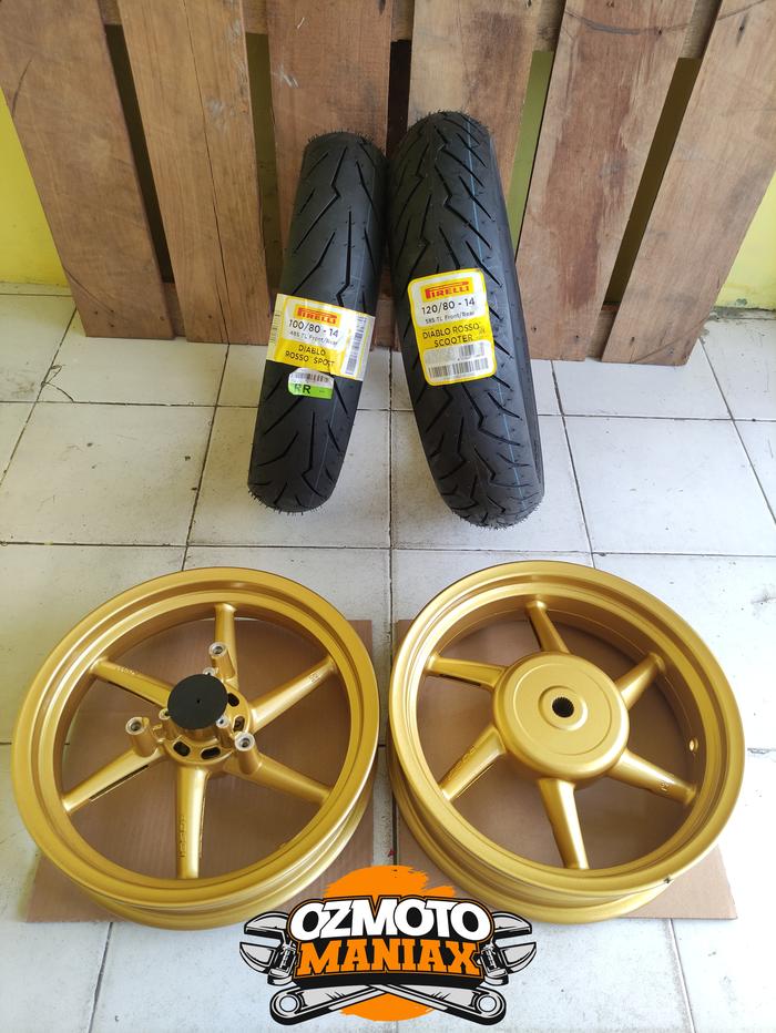 Wheel Set Velg Vrossi Sanca Aerox 155 + Ban Pirelli Diablo Rosso