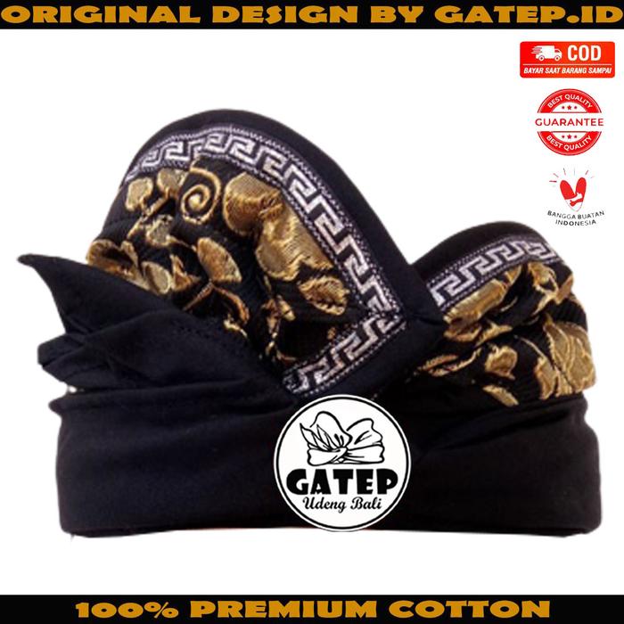 Udeng Bali Hitam Polos Motif Bunga Mas Lis Mesir Setengah Jadi