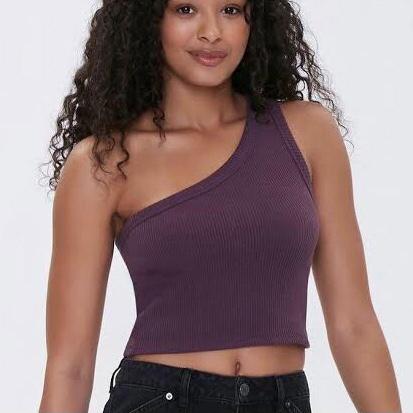 FOREVER 21 BURGUNDY CROP TANK TOP ONE SHOULDER KNIT RIBBED MAROON