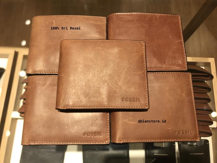 Dompet Pria Fossil Wallet Derrick RFID Flip ID Bifold Brown Original