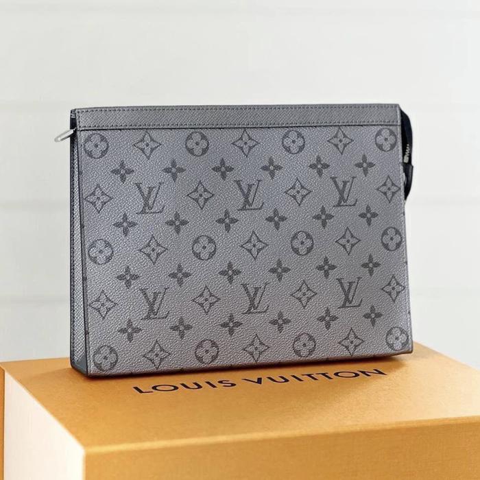 Original - LV Louis Vuitton Pochete Voyage Grey Monogram Clutch Pouch