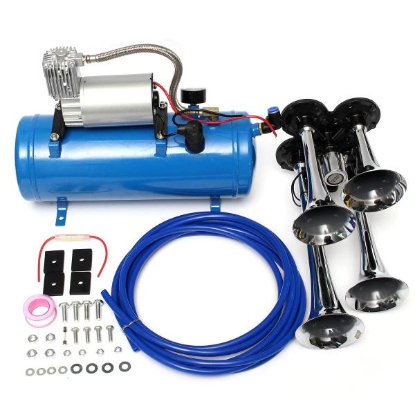 4 Trumpet Air Horn Tank Kompresor Gauge Sistem