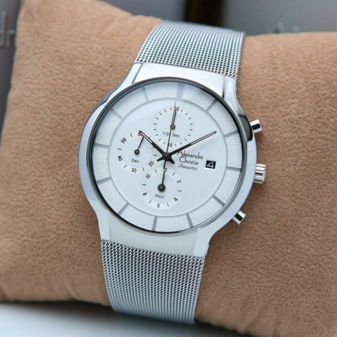 Alexandre Christie Ac 6245 Silver Jam Tangan pria original