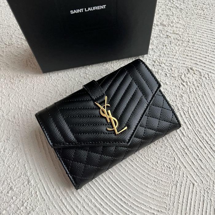 YSL Saint Laurent Mini Envelope Flap Wallet in Black GHW