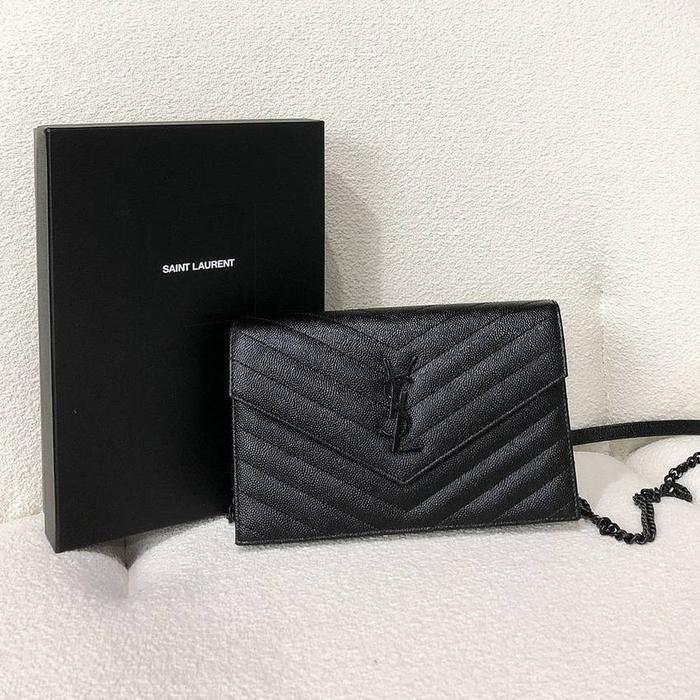 YSL Saint Laurent WOC Wallet on chain 19cm All Black BHW