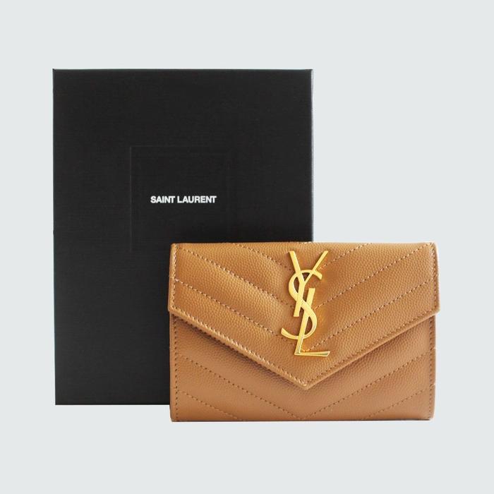 YSL Saint Laurent Mini Flap Wallet in Natural Dark GHW