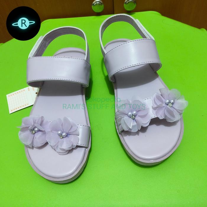sepatu sandal yongkids ungu bunga bunga