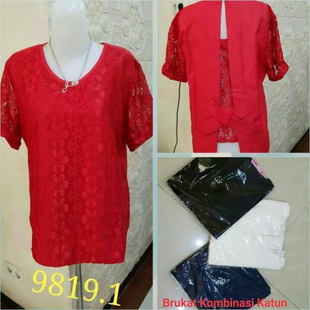 Blouse katun kombinasi brokat wanita kekinian 9819.1