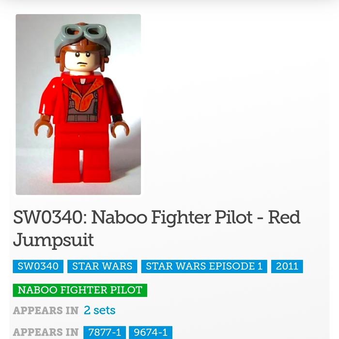 Lego Star Wars SW0340: Naboo Fighter Pilot, Red Jumpsuit [7877 9674]