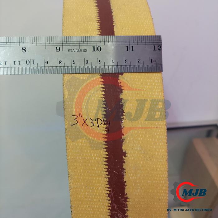 Kanvas Conveyor Kuning 3 Inch x 3 Ply Trip Merah